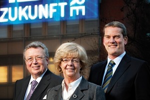 The 4th&nbsp;generation partners Dr Reinhold Festge, Susanne Festge and Walter Haver (from the left) in front of the modern IMAGIC WEAVE® façade