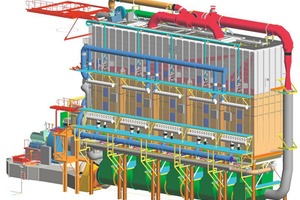 9 The DeCONOx system at Kirchdorfer Zement is equipped with two towers each for untreated and treated gas plus a scrubbing tower