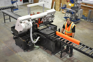 A finished belt cleaner blade is cut to length