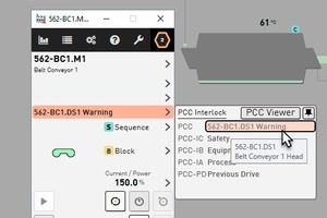 Alarm indication on belt conveyor with corresponding faceplate