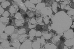 8 SEM image of the epoxy resin embedded section of the KS- sample(a) BSE-intake (b) EDX-intake (red = Si, blue = Ca)