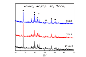 2 XRD spectra of Control, CF1.5 and SS2.0 samples at 12 h under steam curing